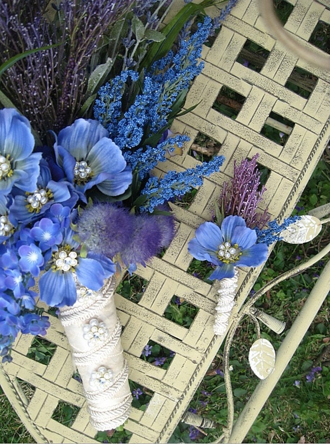 French Country Lavender, Heather, & Blue Cosmos Bouquet (Set)