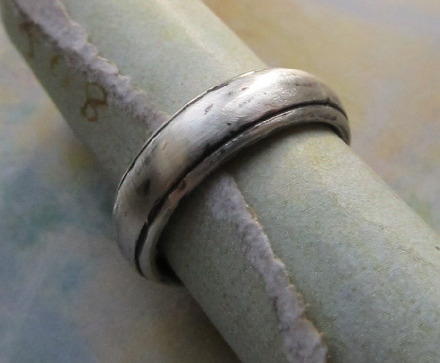 Rustic Men's Wedding Band, Silver Groom's Ring, Comfort Fit, Domed, Sterling Silver, Brushed... 7mm