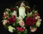 CLEARANCE - Kitchen Table Decor, Candle Centerpiece, Pink White Green, Table Decor  - Item 70