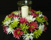 CLEARANCE - Pink Green White Daisy Centerpiece, Table Centerpiece, Table Decor - Item 112