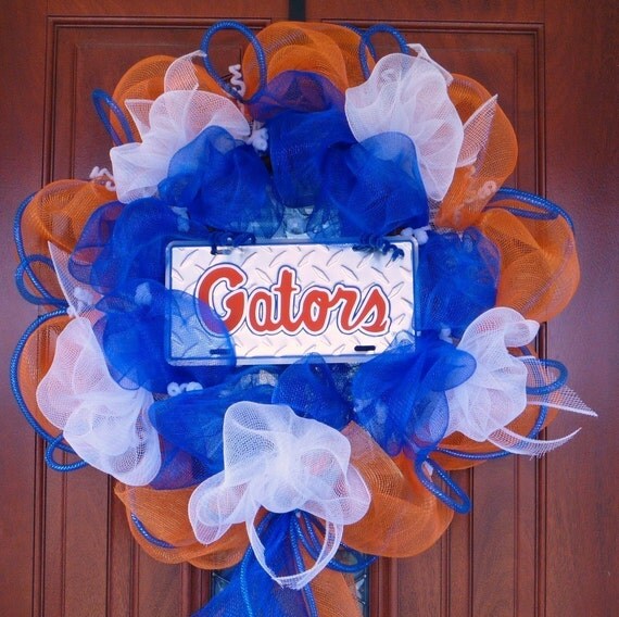 Florida Gators, Poly Mesh Wreath, College Football, Sports Fans, FL Gators, Sports Decor, Door Wreath - Item 520