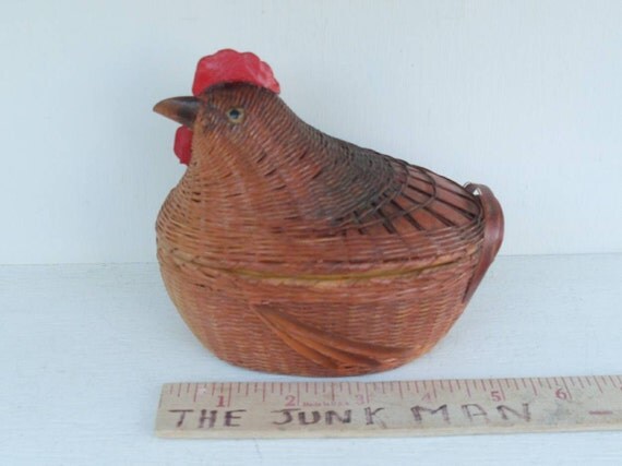 Vintage Wicker Basket Chicken Shaped by thejunkman on Etsy