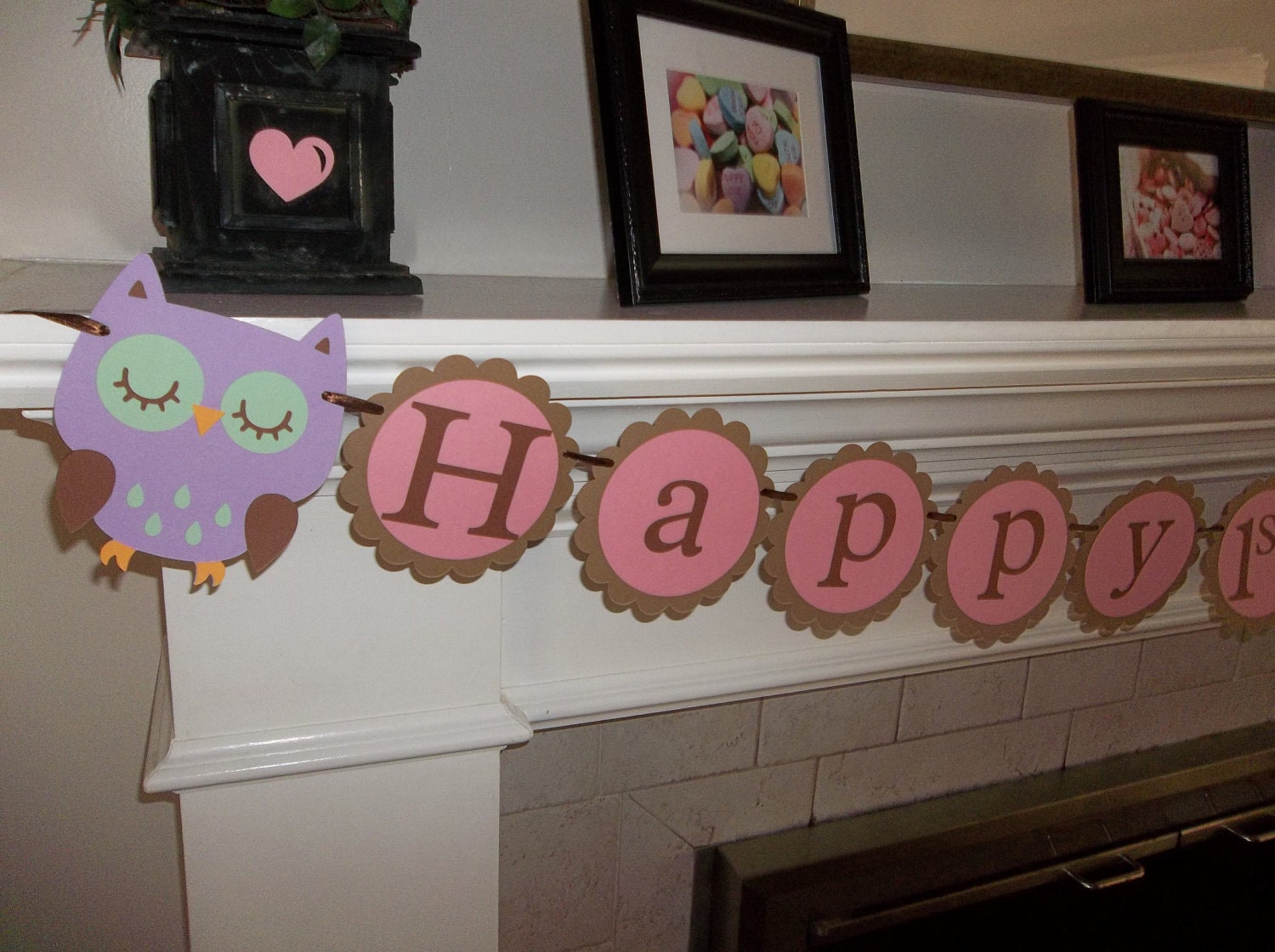 Happy Birthday Banner plus door sign, owl themed party, first birthday, happy 1st birthday,personalized banner, custom banner, paper decor