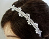Rhinestones and Pearls Bridal Headband in White or Ivory---Athenais