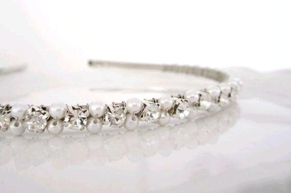 Bridal Headband with Pearls and Rhinestones in White or Ivory -- Summer