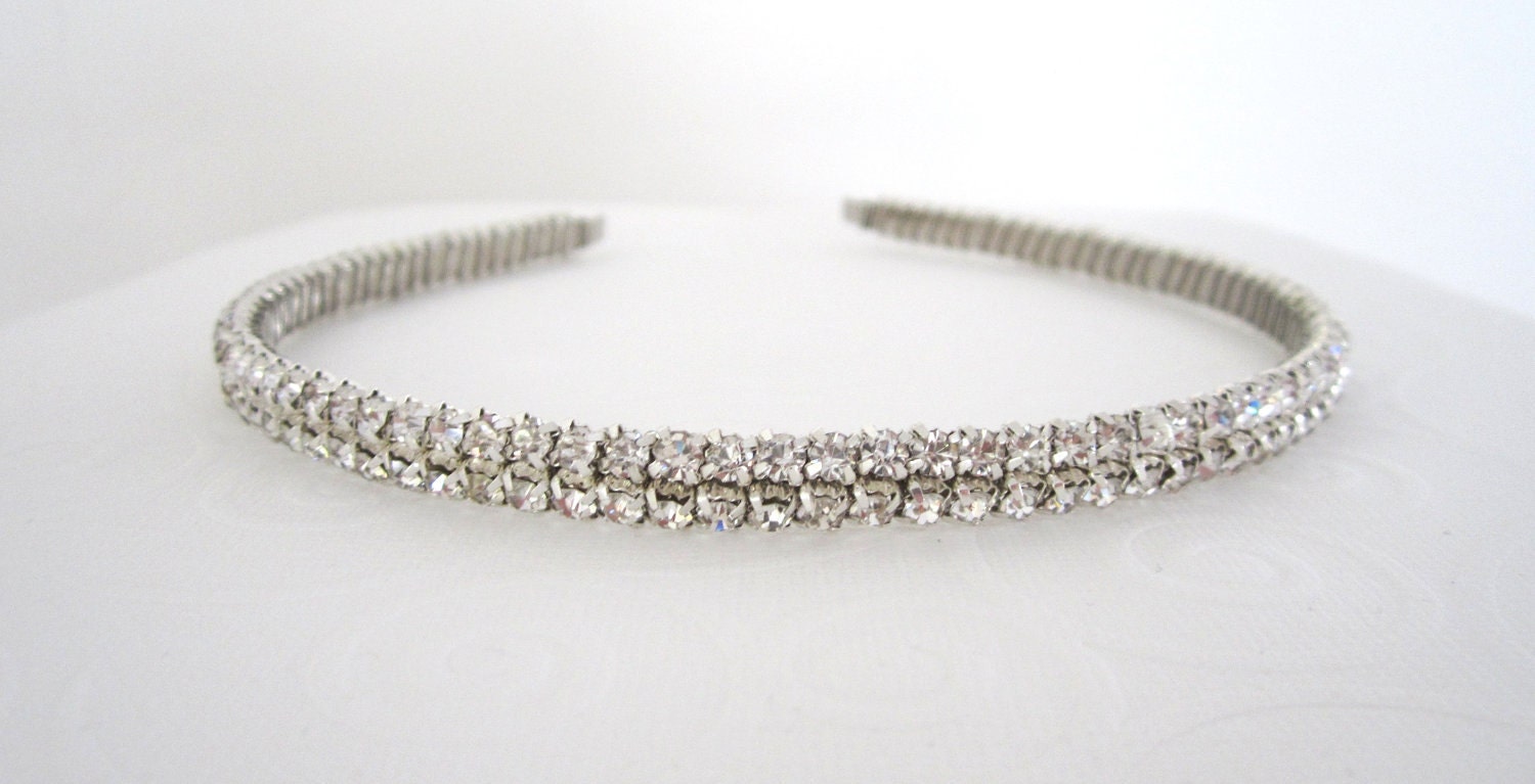 Double Bridal Headband Narrow Diamond Look Studded Rhinestones Super Sparkly