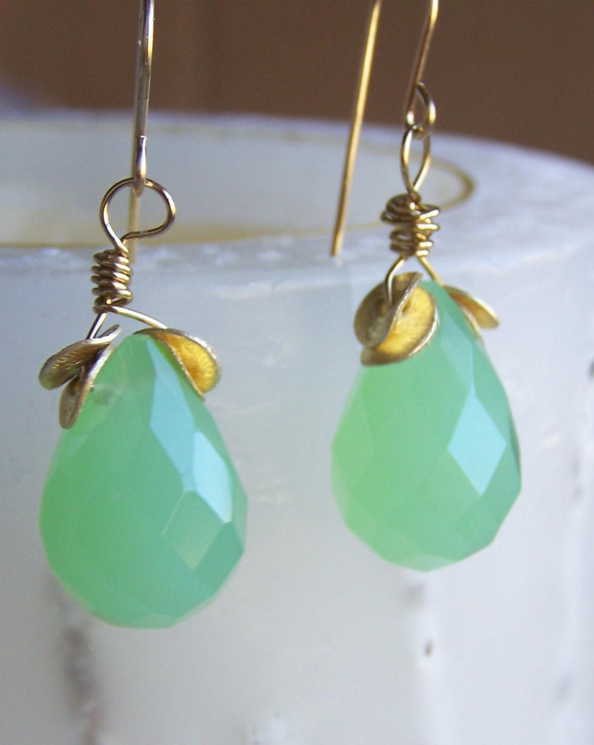 Etsy, Green Earrings: Cloudy Green Quartz Briolette Earrings on Gold over Copper, Etsy Jewelry, Jewelry, Beaded Earrings, Gift