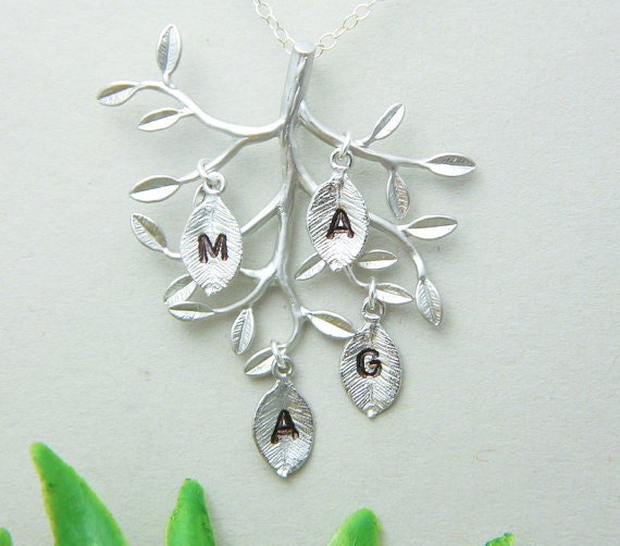 Monogram Mothers Necklace, Family Tree Jewelry, FOUR Initial Necklace, Mothers Jewelry, Grandma, Grandmother Necklace, Mothers Day