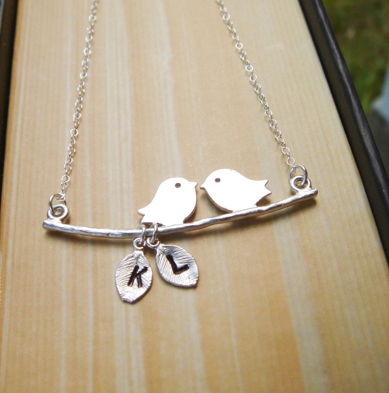 Custom Two Initial Necklace, Bird Necklace,Personalized Family Necklace, Mothers Jewelry, Valentines Day, Monogram, Couples, Initial Jewelry