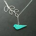 Bird Necklace, Silver Lariat Leaf Branch Necklace, Bird Jewelry, Teal bird necklace, Bridesmaid Necklace, Birthday Gift, Mother's Jewelry