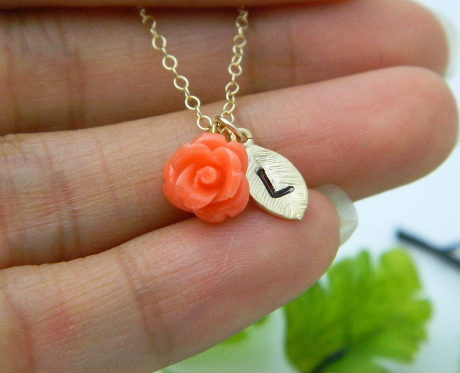 Initial Necklace, Flower Girl Gift, Children Jewelry, Flower Girl Necklace, Bridesmaid Gifts, Coral Necklace, Minimal Jewelry