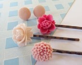 Gift set of three vintage inspired hair pins and a pair of button post earrings