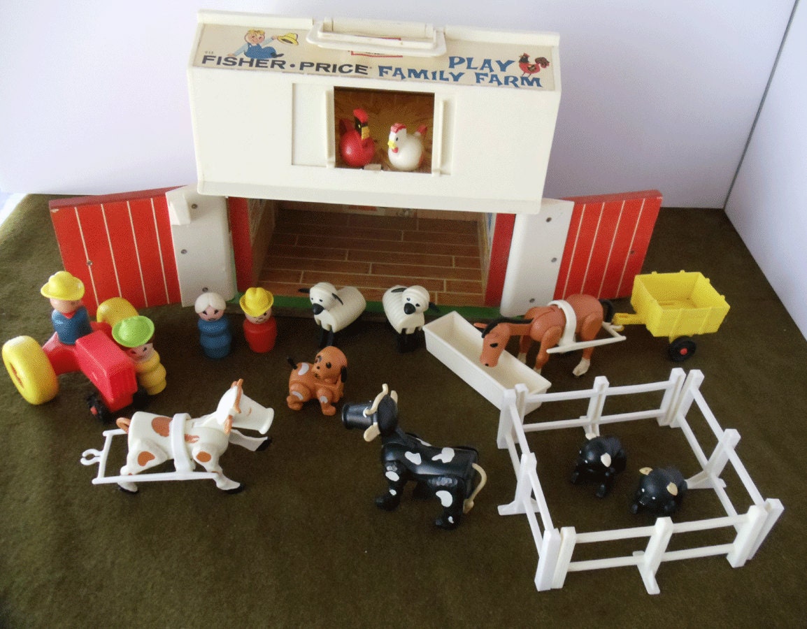 Vintage Fisher Price BARN and SILO with Little People and Animals etc - REVISED with more Pieces