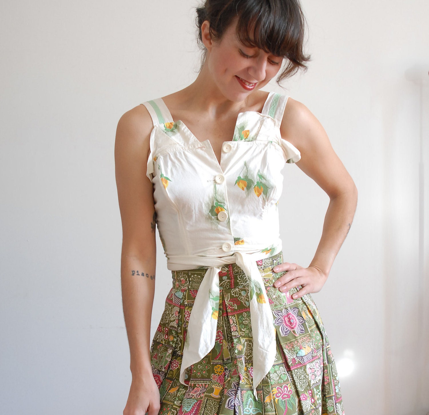 1950s Blouse / 50s Crop Tie Blouse