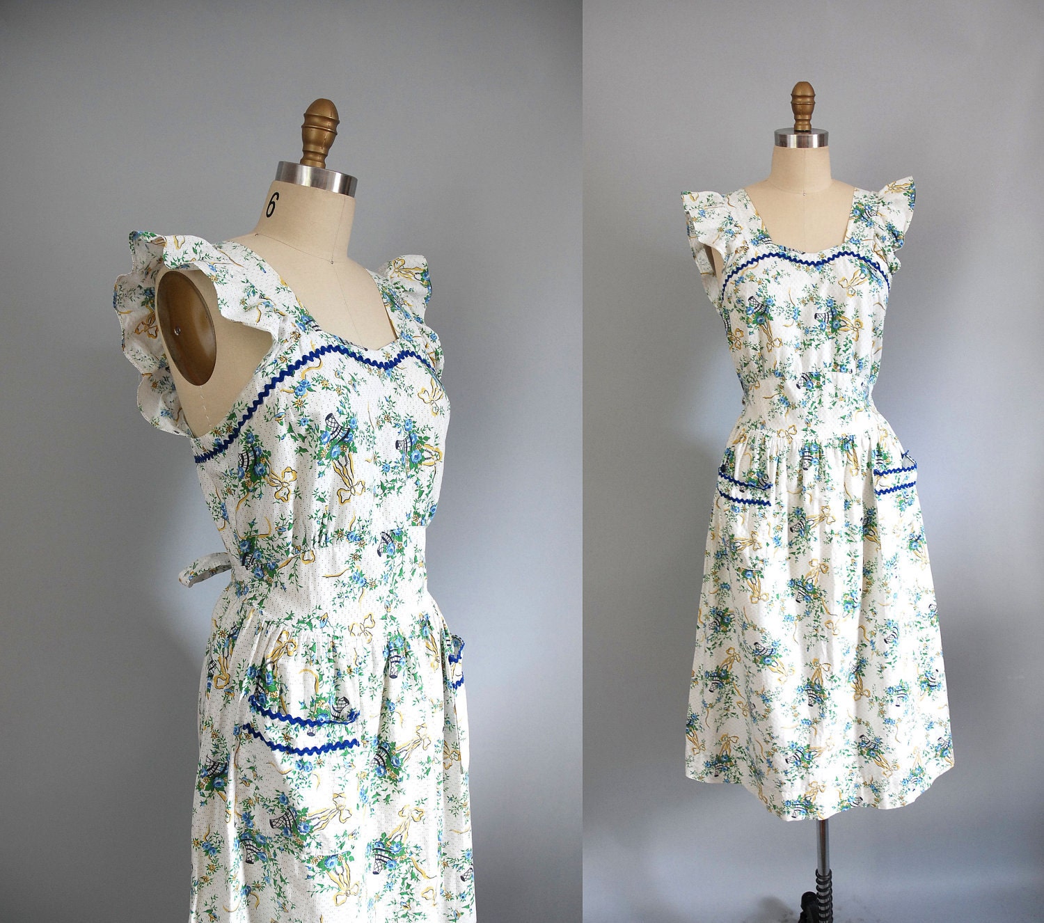 vintage 1950s Dress / 50s Dress / Cotton Ruffles