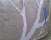 Winterbird Hand Painted Burlap and Appliqued Cotton Duck Cloth 16x24 Pillow Slipcover