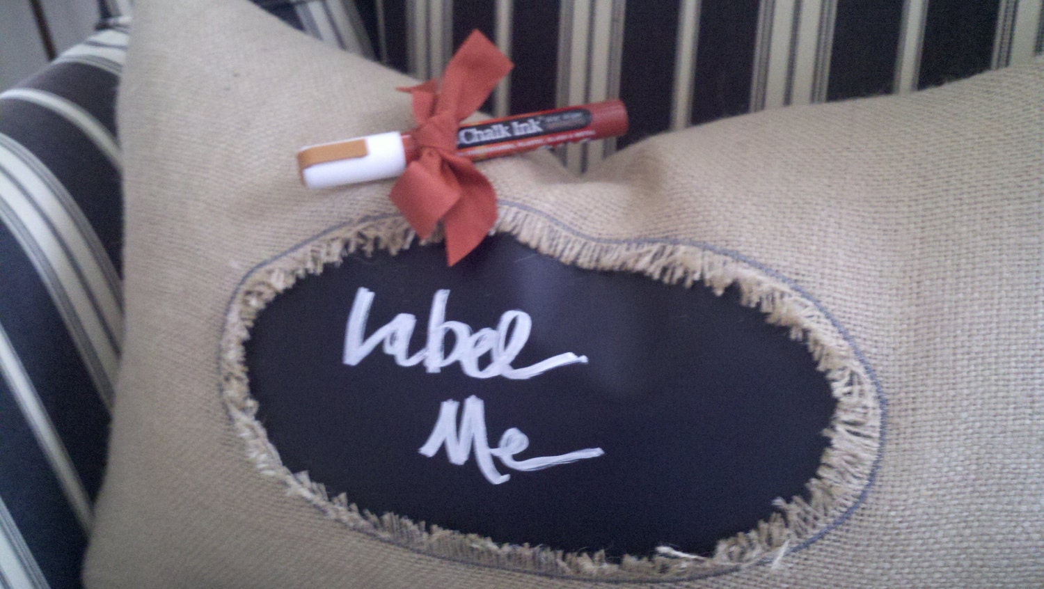 Label Me Framed Chalkboard Pillow-Burlap Pillow Slipcover 16x24 with white Chalk Ink Marker