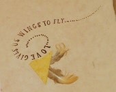 Fly Away Love--Anniversary, Wedding, Mother's Day, Birthday--Hand Made Paper Card with Gold Feathers