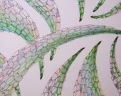 Vintage-Inspired Abstract Drawing on Square Wooden Block, "Savor the Threads" series, 2010