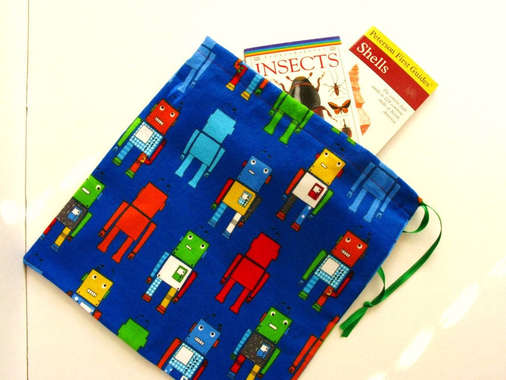 Drawstring Pouch, Cotton, Robots