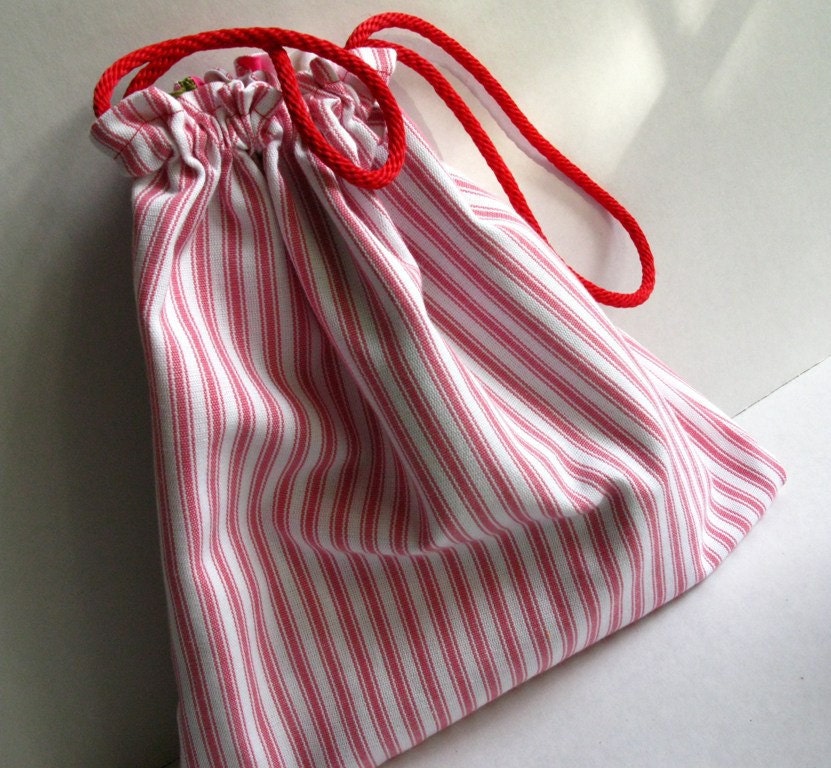 Lunch Tote, Drawstring Bag, Reversible Bag
