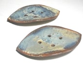 Soap Dish with drain holes and elevation points in Rustic Brown with blue accents