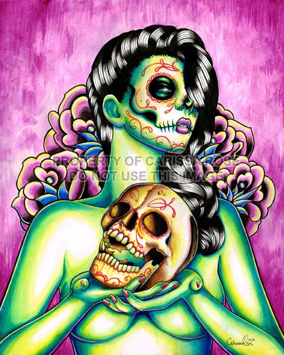 Dia De Los Muertos Pin Up Girl With Sugar Skull - Memories By Carissa 8x10
