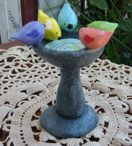 Pastel Birdies Perched on a birdbath. Let me make one for you in your choice of colors