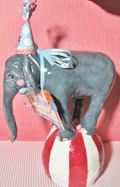 Birthday Cake Topper, Baby Circus Elephant, keepsake, Customized your way. Up to 3 accessories included