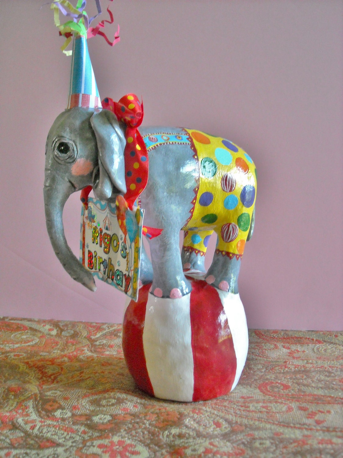 Baby Circus elephant cake topper or table decoration. Keepsake. I can create any figure for you. Up to 3 accessories included.