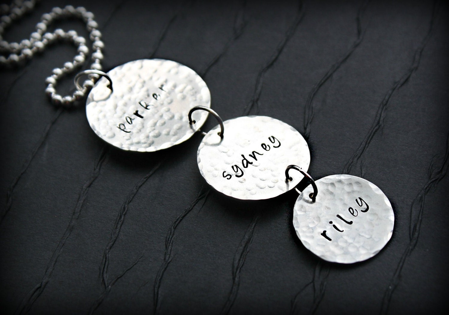 Sterling SILVER HAND STAMPED 3 Tier Hammered Pendants Necklace- Personalize anyway you like