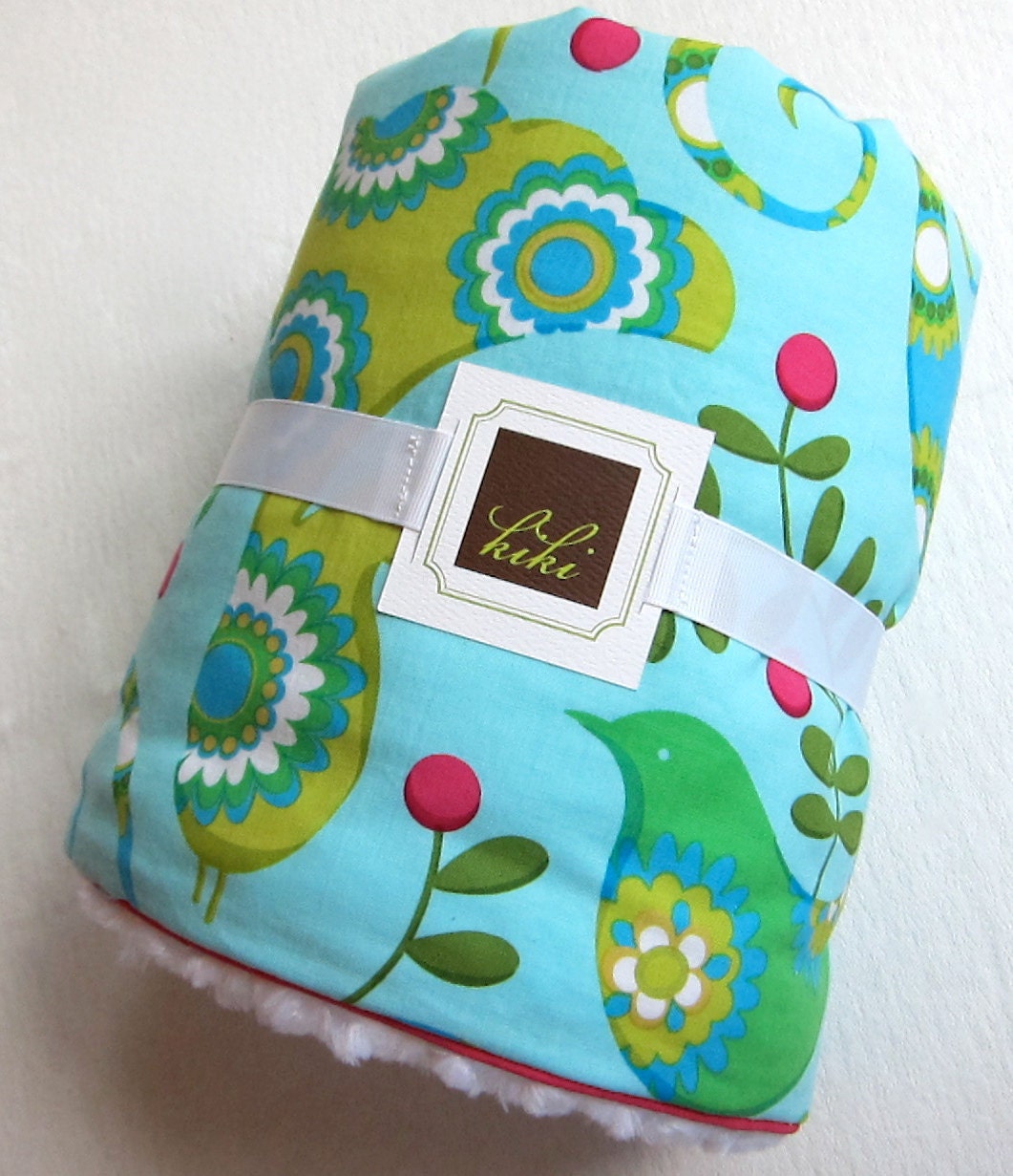 Baby Blanket Pretty Bird Aqua/Minky