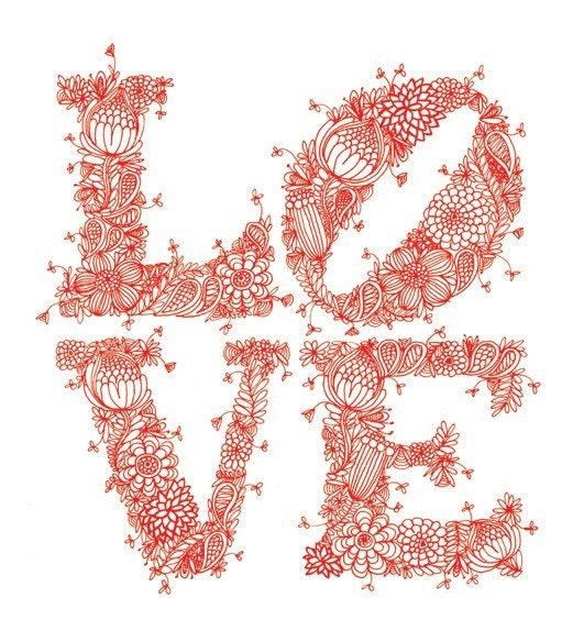 Pretty, red, detailed pattern, love, fine art print.