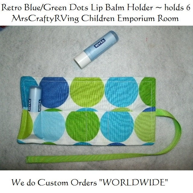 Retro blue green Dots Chapstick Holder