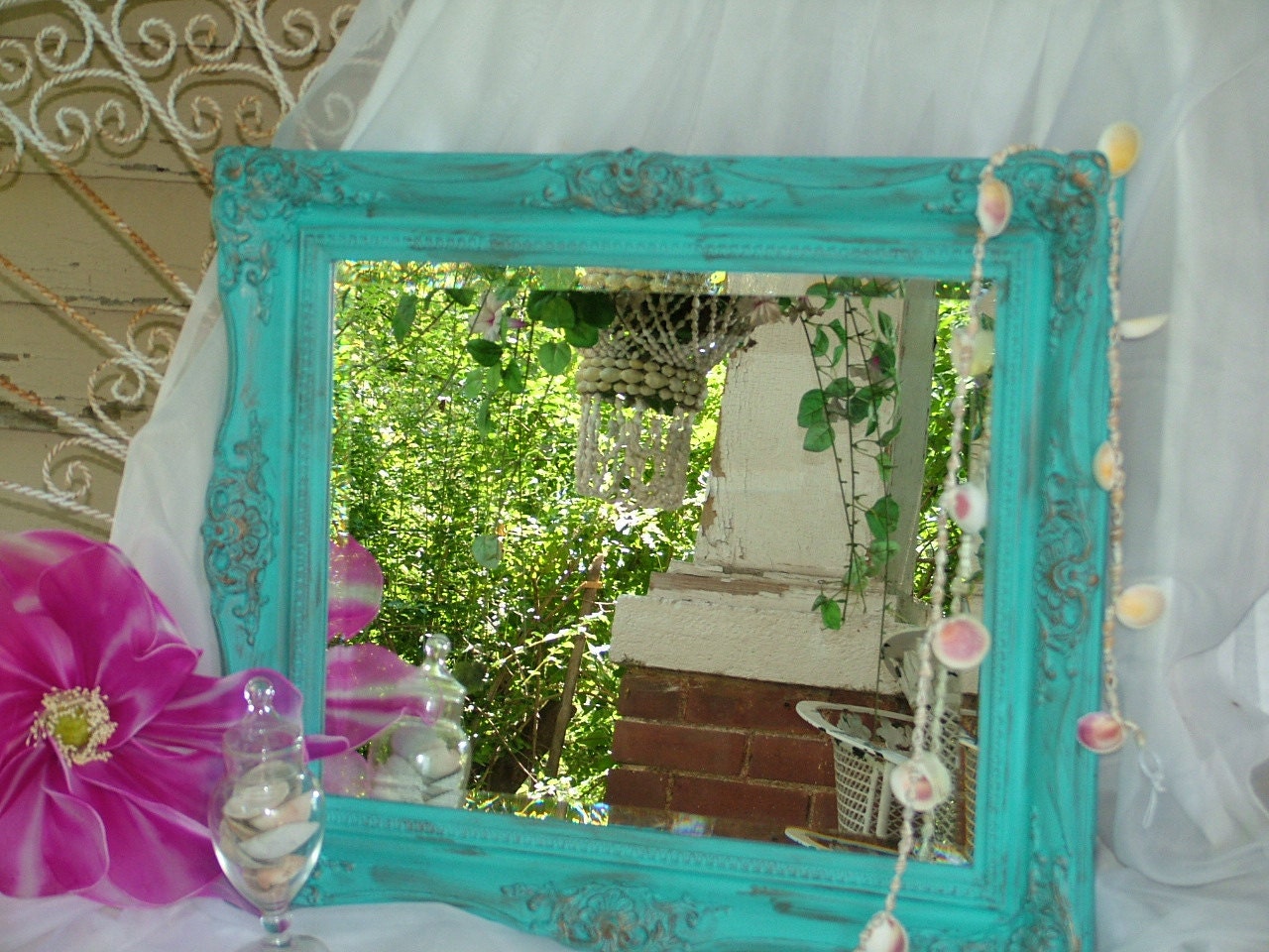 Choose Color or Large Aqua Beach Cottage Distressed Baroque Ornate Mirror or Wedding Chalkboard 25 x 21 1/2 x 2