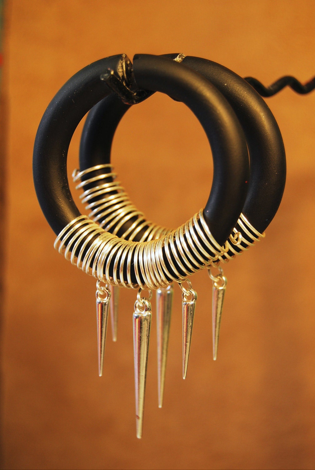 Fakers - Leather and Spikes  - Earrings for Stretched Lobes - Faux Gauges