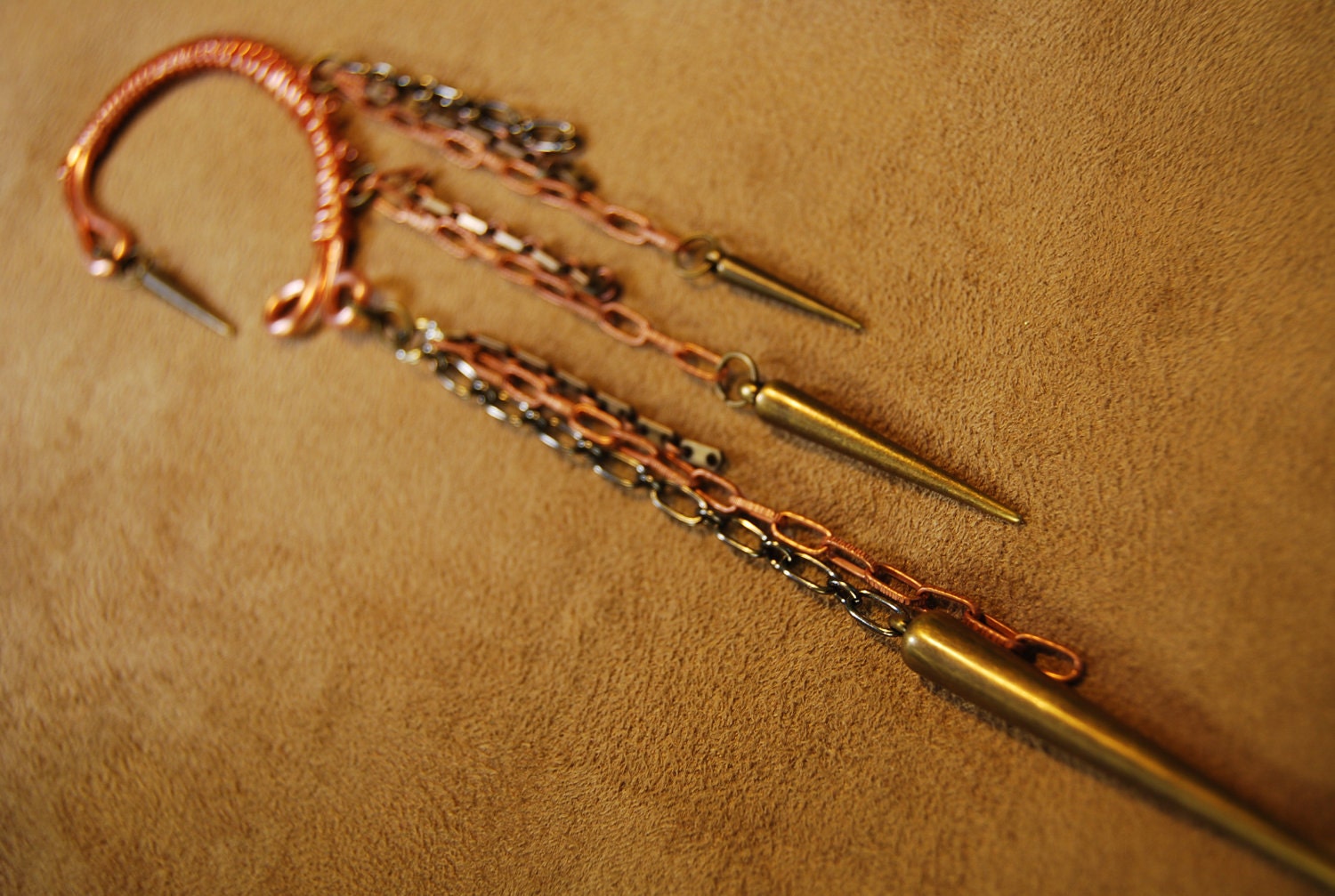 Behind the Ear Cuff in Copper with Mixed Chain and Spikes