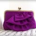 Purple Formal Clutch Purse in frame, cascading satin ruffled clutch, Made to Order.