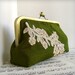 Moss olive green formal evening clutch bag. Silk clutch purse with beaded lace . Lace fashion