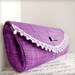 Purple Clutch Purse,Tweed with white lace and wood button