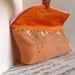 Tangerine orange silk foldover clutch purse zipper pouch with lace.