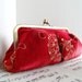 Bright red clutch purse evening bag with gold embroidery and sequins