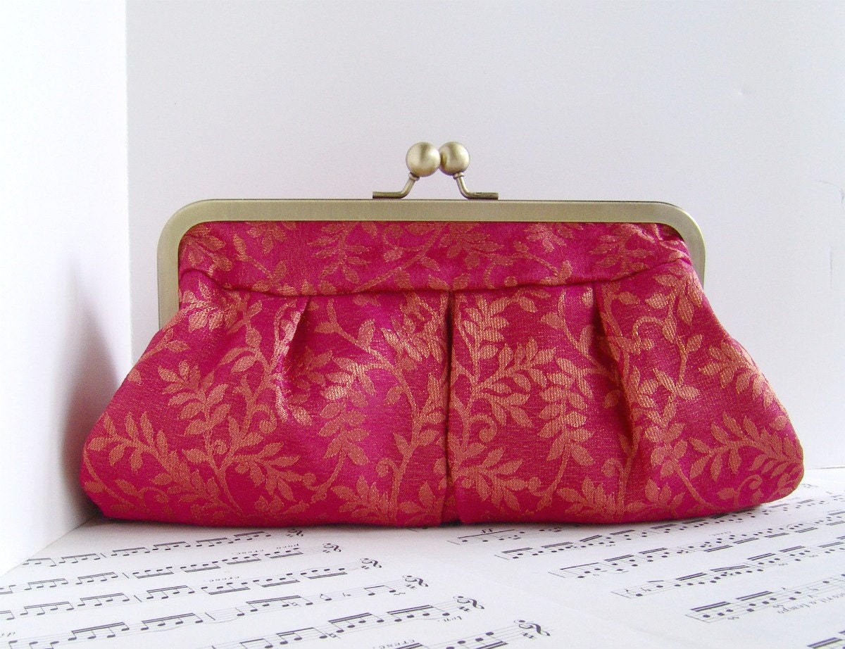 Silk brocade evening clutch in frame, formal clutch purse, OOAK