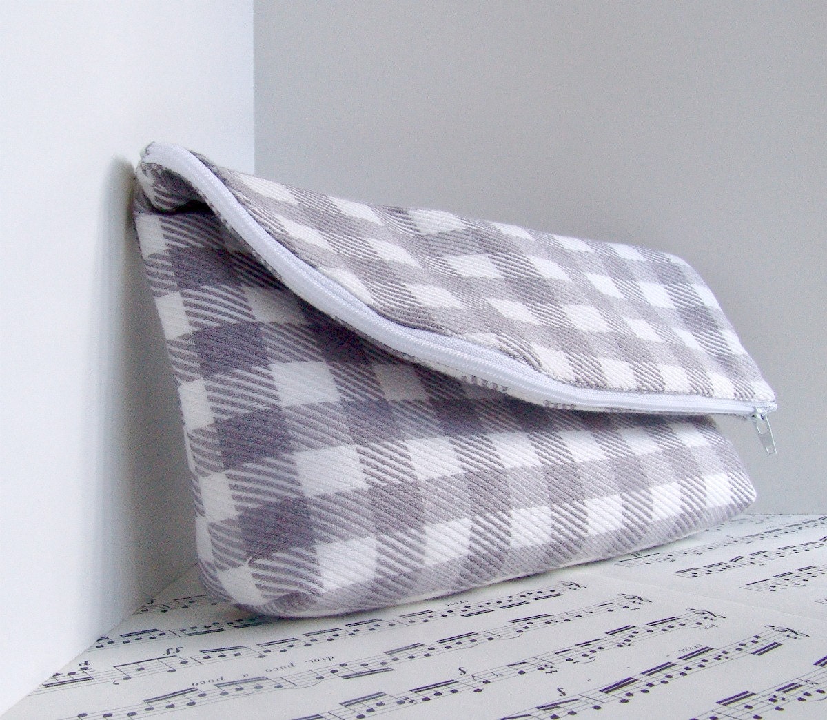 RESERVED. Clearance. Gray and white checks foldover clutch purse zipper pouch
