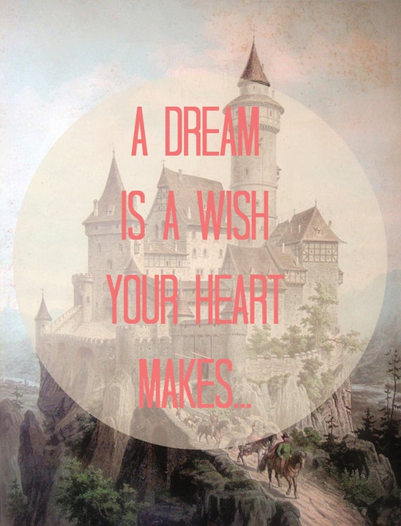 Fairytale - 8x10 Typography Vintage Art - Chateau, Castle, Princess - Disney Quote, Words - Salmon Coral, Magical, Storybook, Cinderella