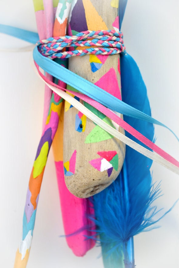 Painted Driftwood Sticks - Neon, Colorful, Color Block, Summer Colors - Beach, Shapes, Geometric, Chevron Home Decor - Centerpiece, Vase