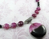 Fuchsia Agate Necklace Sardonyx Pendant Multi Bead Silver