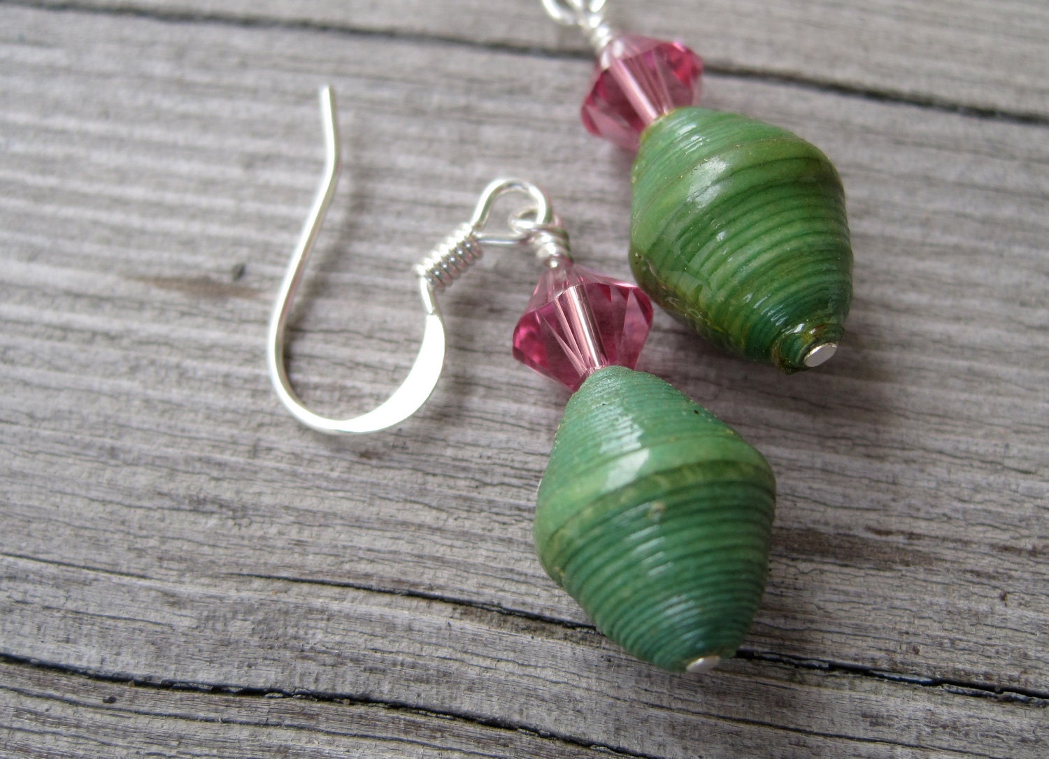 Green and Pink Eco Earrings