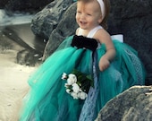 Black White Teal Tutu Dress, Flower Girl Dress, Tutu Dress Vintage Style 12 months  2 Toddler