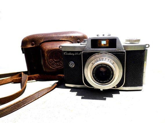 Vintage Graflex Camera, Vintage Camera with Leather Case, Mid Century Camera